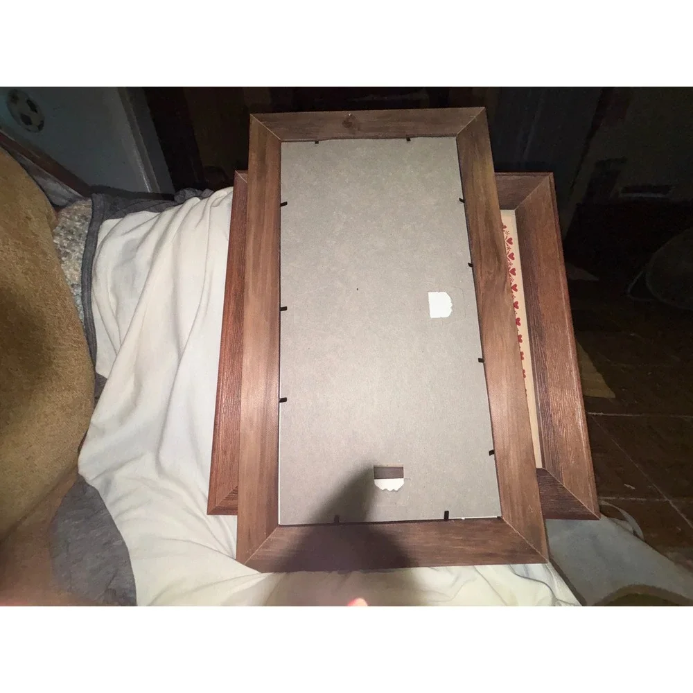 Vintage Wooden Multi Photo Collage Frames Set of 2 Heart Border Brown Wood Grain